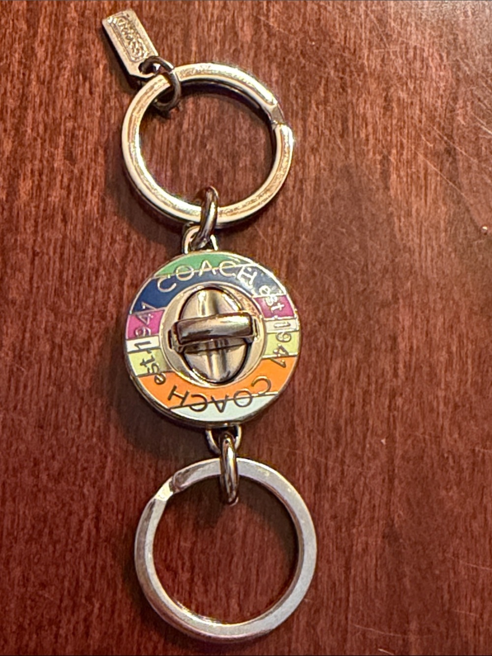 COACH Legacy  Enamel Turnlock Valet Keyring-Silver Hardware